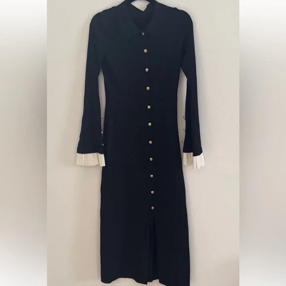 REVOLVE Black Long Sleeve Dress with White Accents - Picture 2 of 2